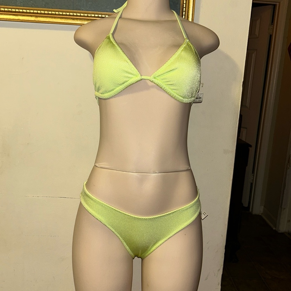Aerie Shine Pique Yellow Twist High Cut  Bikini Bottoms & Top . Set  M/S
